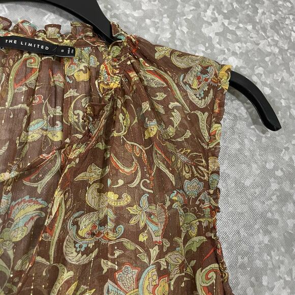 The Limited Brown Paisley Silk Blend Sleeveless Peasant Top - Size Small - Sheer - Picture 2 of 6